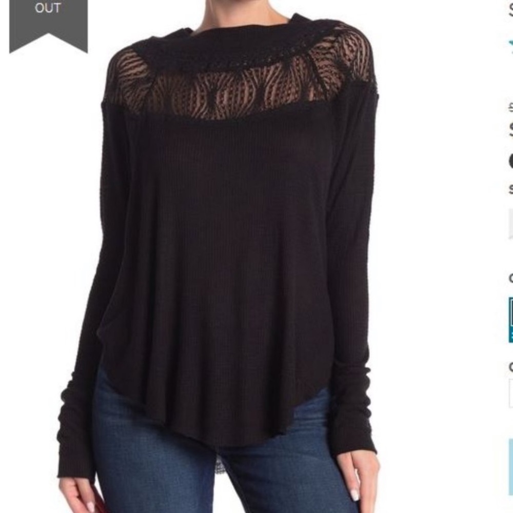 Free People Black Spring Valley Waffle Knit Top